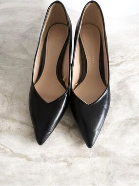 Zara Black Pointed-Toe Leather Heels
